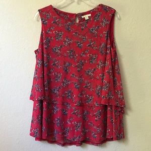 Est. 1948 Sleeveless Red Blue White Floral Layered Blouse Size Medium